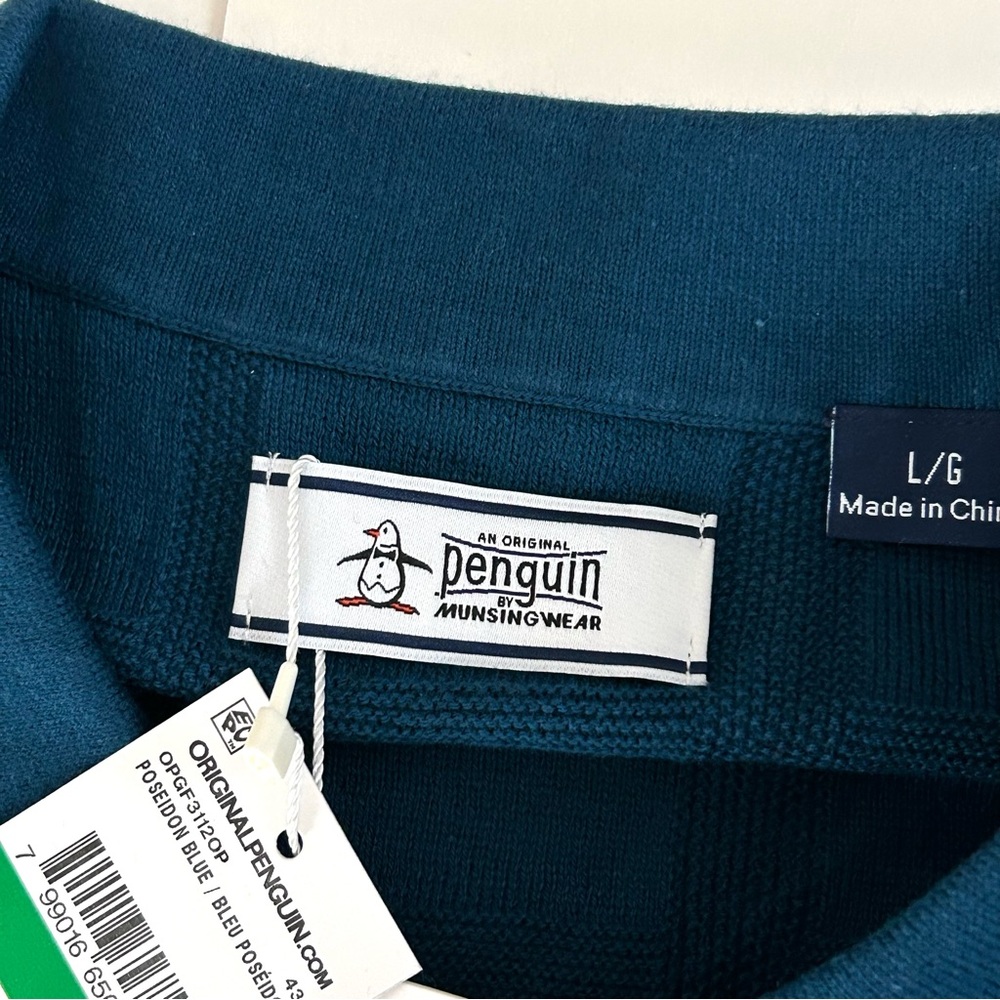 (NWT) Original Penguin Tonal Check Quarter Zip Sweater Polo - Size L - Picture 4 of 11